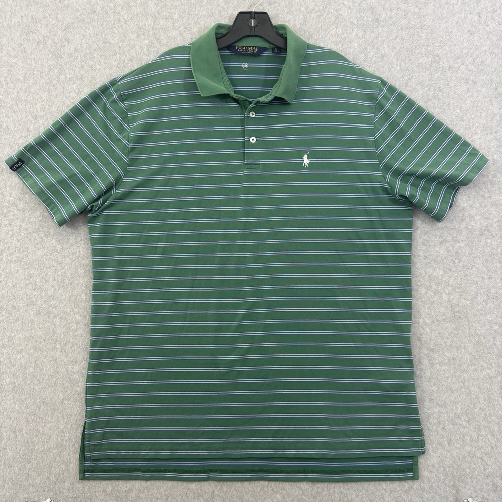 Polo Golf Ralph Lauren Polo Shirt Mens XL Green White Blue Striped Wicking